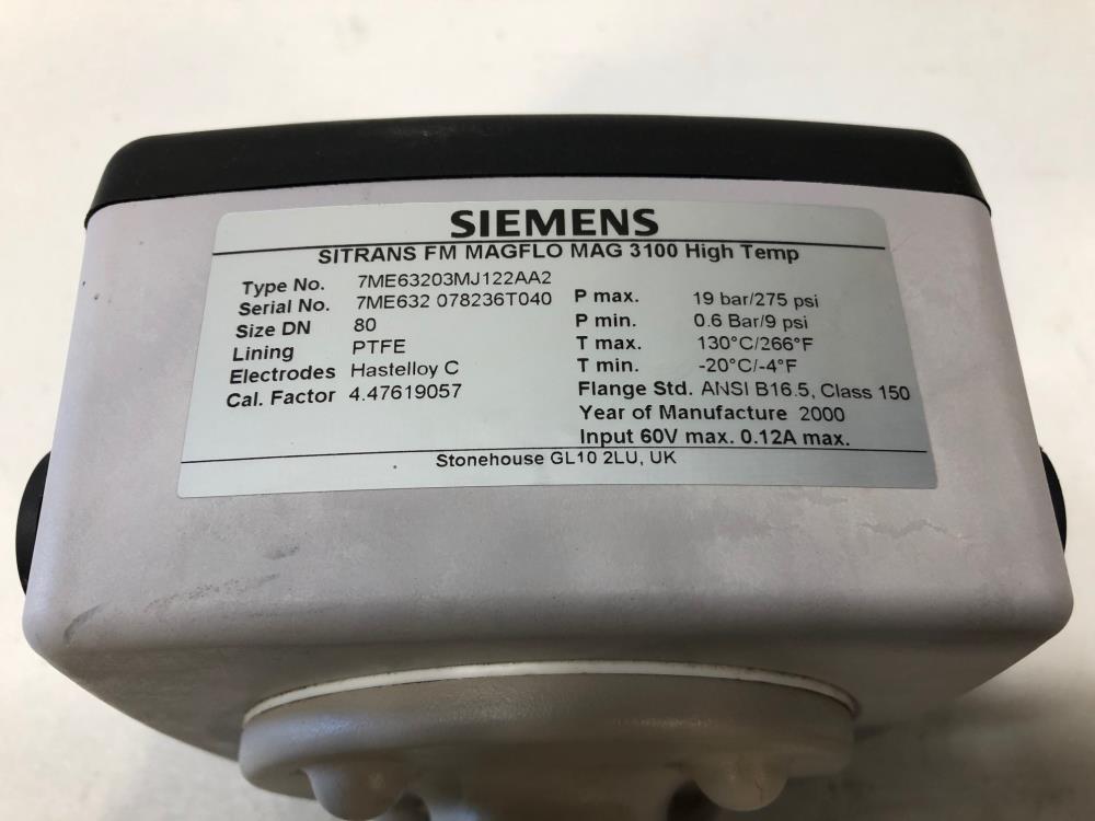 Siemens Sitrans FM MAGFLO MAG 3100 High Temp Flow Sensor 7ME63203MJ122AA2